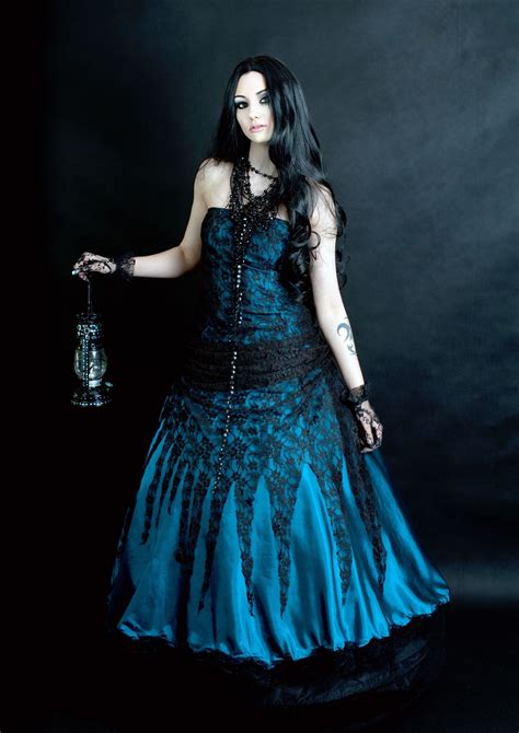 gothic victorian goth blue gown unique dark vampire costume wedding for witches satin lace dress