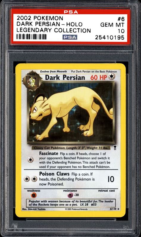 2002 Nintendo Pokemon Legendary Collection Dark Persian Holo Psa