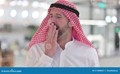 Exhausted Arab Businessman Yawning Need Sleep Stock Image Image Of