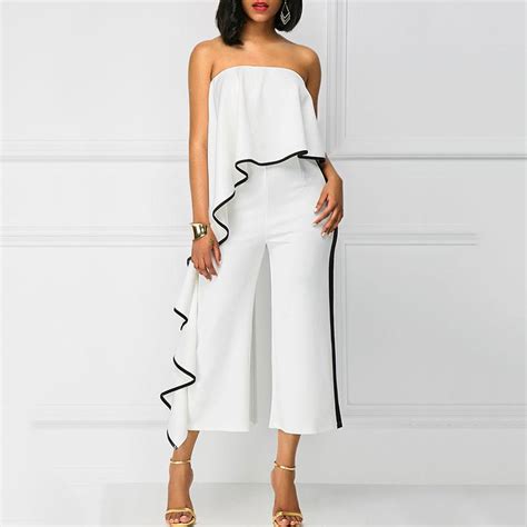 Buy Summer Rompers Off The Shoulder Wide Leg Pants Irregular One Piece Pants Womens Jumpsuit At