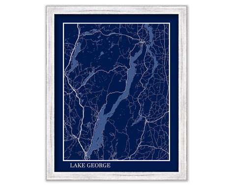 Lake George New York Contemporary Map Poster Blueprint