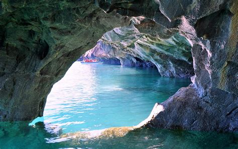 Nature Landscape Chile Lake Cave Rock Erosion Water Turquoise