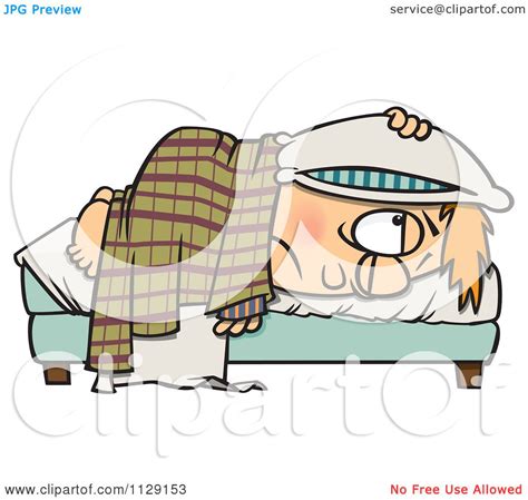 Cartoon Of A Tired Boy Lying In Bed With A Pillow Over His Head