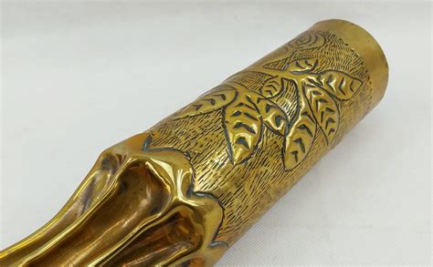 Ww1 75mm Trench Art Shell Case Embossed With A Stylised Rose Bush