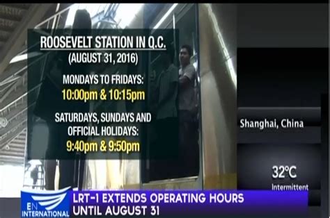 Operating hours starts at 6am stops between 11.30pm and midnight (depending on the station) more information. LRT-1 extends operating hours until Aug. 31
