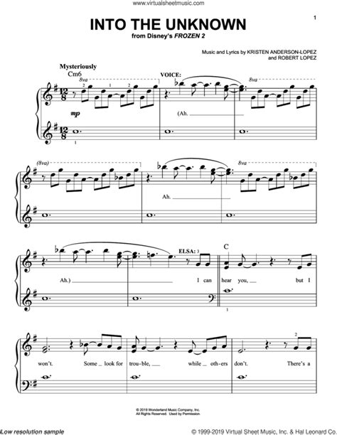 Into The Unknown From Disneys Frozen 2 Sheet Music Easy For Piano Solo
