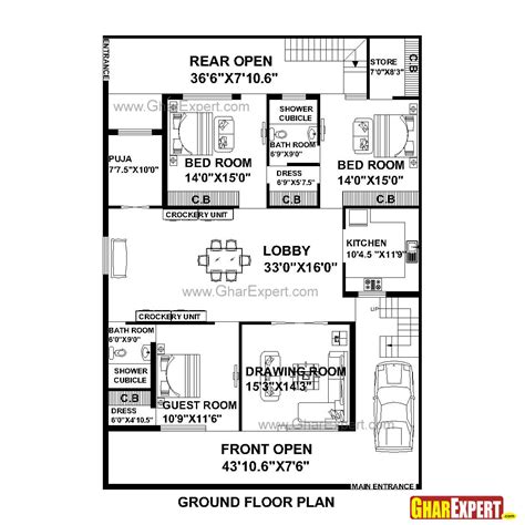 House Plan For 40 Feet By 65 Feet Plot Plot Size 289 Square Yards