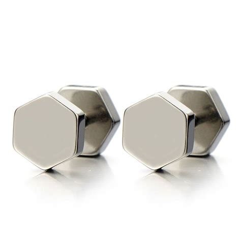 Amazon Com Pcs Hexagon Screw Stud Earrings For Men Women Stainless Steel Cheater Fake Ear