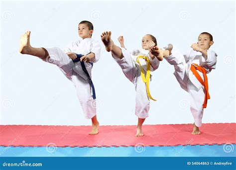 Sportsmen In Karategi Are Beating Direct Kick Leg Stock Image Image