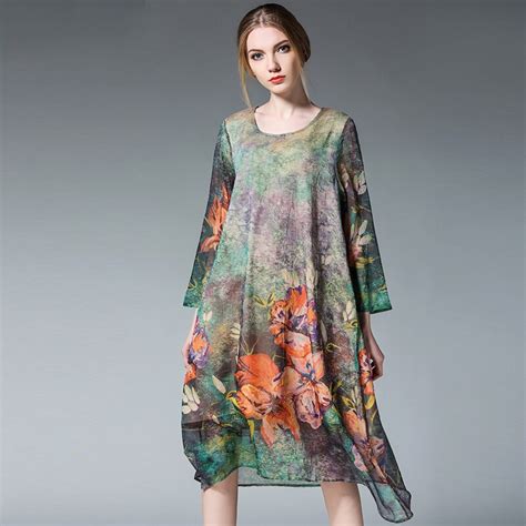 2017 Elegant Women Floral Print Chiffon Dresses Plus Size Asymmetrical