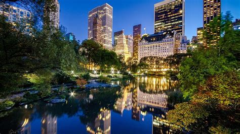 Central Park New York Manhattan Lake Lights Night Hd Wallpaper