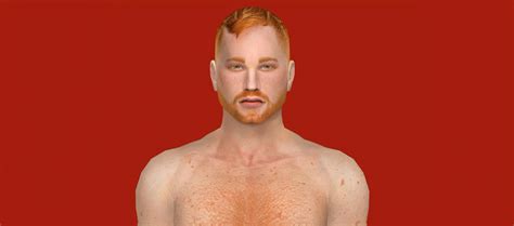 A Man With Red Hair And No Shirt Is Standing In Front Of A Red Background