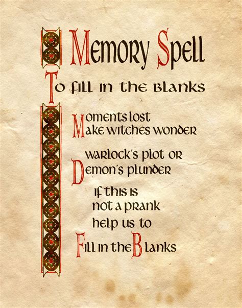 Memory Spell To Fill In The Blanks Witch Spell Book Magic Spell