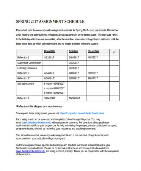 10 Assignment Schedule Templates Sample Examples