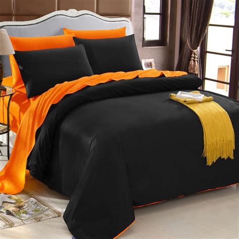 Luxury Black And Orange Stylish Solid Colored Simply Zippered Reversible 100 Cotton Full Queen