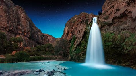 Havasu Falls At Night Arizona Wallpaper Backiee