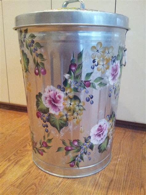 20 Gallon Hand Painted Galvanized Trash Can By Krystasinthepointe On