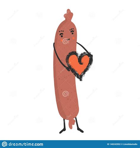 Cute Vector Hot Dog Holding Love Heart Cartoon