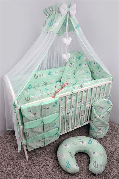 Baby doll bedding sensation round crib bedding set, gold. Bedding set for cribs 120x90 cm Lama - mint - banaby.co.uk