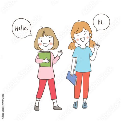 Draw Vector Illustration Character Happy Girls Holding Book And