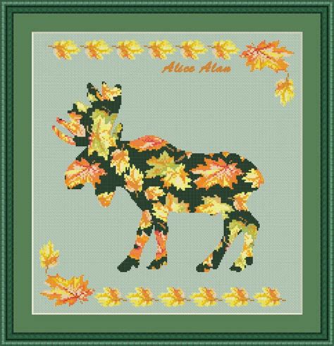 Cross Stitch Pattern Wild Animal Moose Red Yellow Autumn Etsy