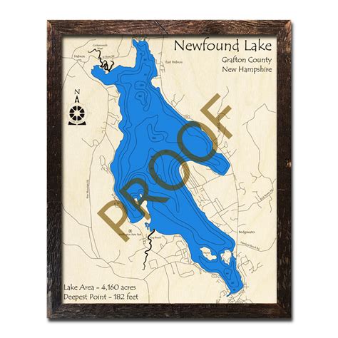 Newfound Lake Nh 3d Wood Topo Map