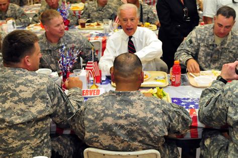 Vice President Joe Biden Eats Lunch And Chats With Soldiers At The Sports Oasis Dining Facility