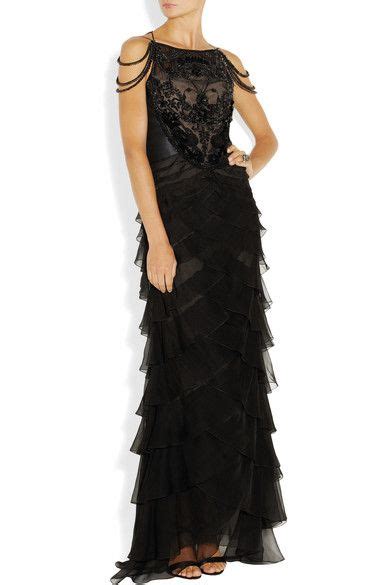 Black Embellished Silk Dupioni And Silk Chiffon Gown Alberta Ferretti