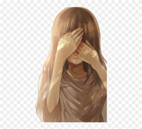 Anime Covering Anime Girl Sad Brown Hair Clipart
