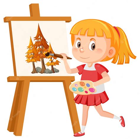 Premium Vector Cute Girl Painting On Canvas