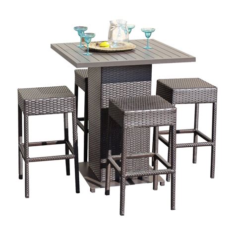 Outdoor Tk Classics Belle 5 Piece Wicker Bar Height Patio Dining Set