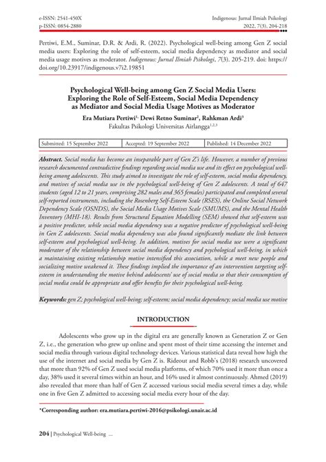 Pdf Psychological Well Being Among Gen Z Social Media Users