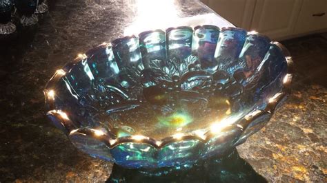 Vintage Iridescent Blue Indiana Carnival Glass Footed Oval Etsy Carnival Glass Blue