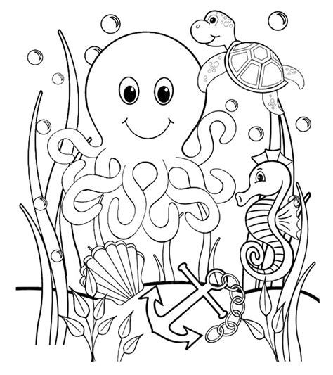 Octopus Turtle Seahorse Free Printable Ocean Coloring Pages Print