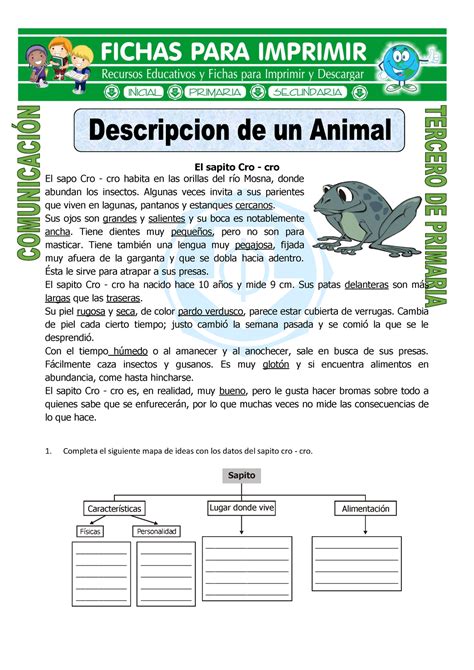 Ficha Descripcion De Un Animal Para Tercero De Primaria El Sapito Cro