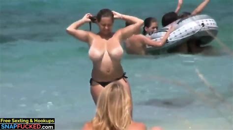Shameless Milf With Big Boobs With No Bra On The Beach
