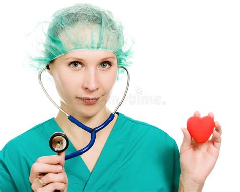 Woman Doctor With Stethoscope And Heart In Hands Stock Image Image Of