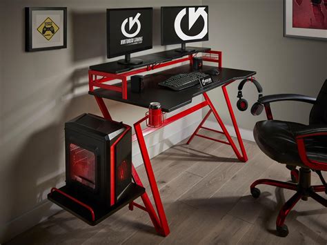 Virtuoso Black Carbon Effect Gaming Computer Desk Table Red Etsy