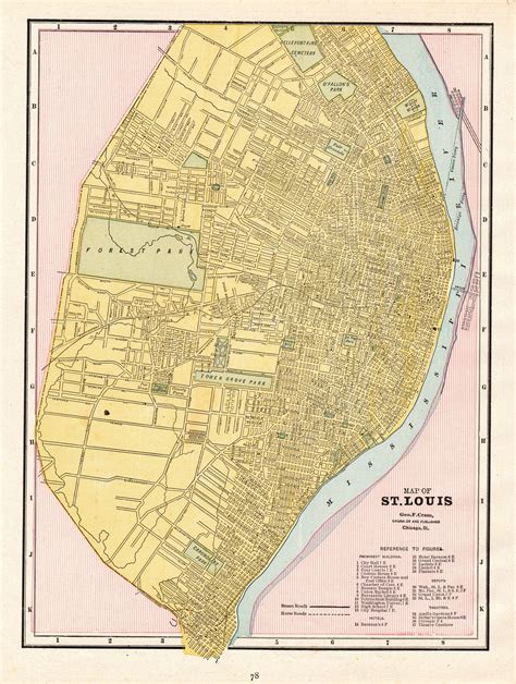 1890 Antique St Louis Street Map City Map Of St Louis Missouri Wall Art