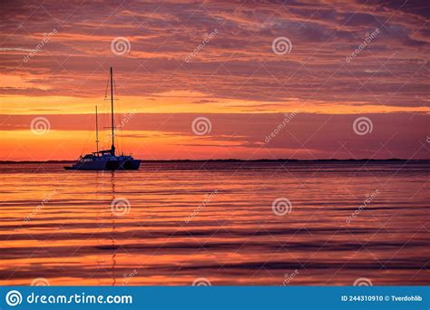 Golden Sunset At The Sea Landscape With Sunset Over The Ocean Stock