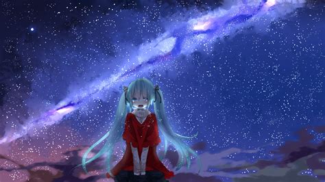 Free Download Vocaloid Blue Eyes Blue Hair Crying Hatsune Miku Night