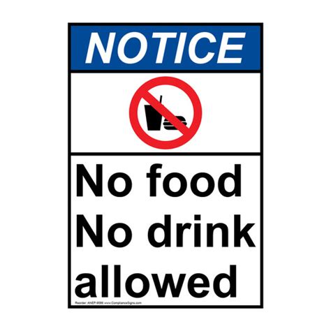 Vertical No Food No Drink Allowed Sign Ansi Notice