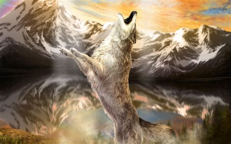 Wolves Mountains Painting Art Animals Wolf Wallpapers Hd Desktop