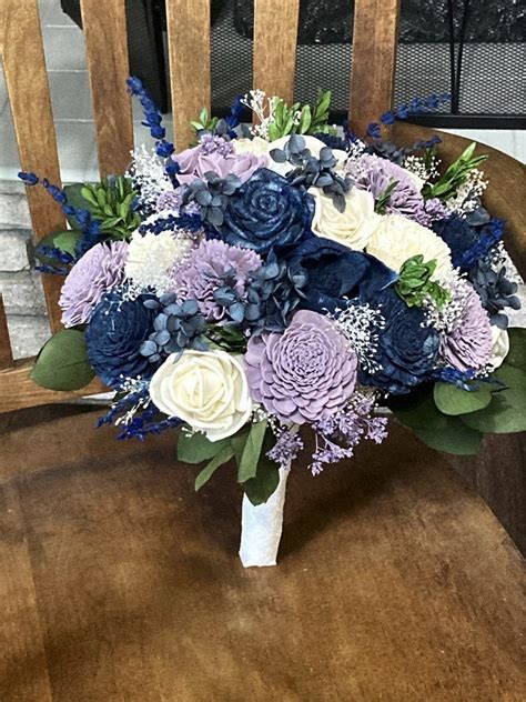 Lavender Navy And Ivory Wedding Bouquet Sola Flowers Etsy