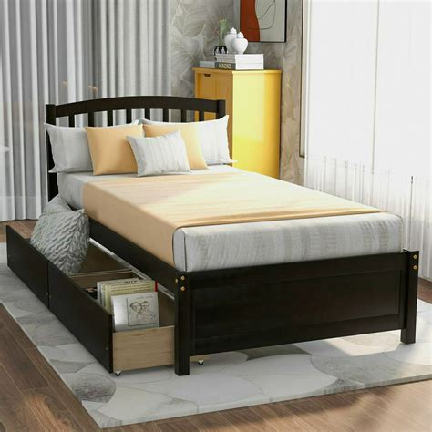 Solid Wood Captains Bed Frametwin Platform Storage Bedwith Two