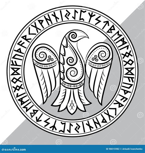Raven Scandinavian Silhouette Runes Sign Vector Illustration