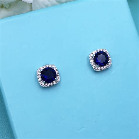Sapphire Stud Wedding Earrings Sapphire Blue Bridal Earrings Etsy