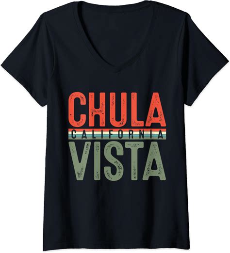 Womens Chula Vista California Retro T V Neck T Shirt