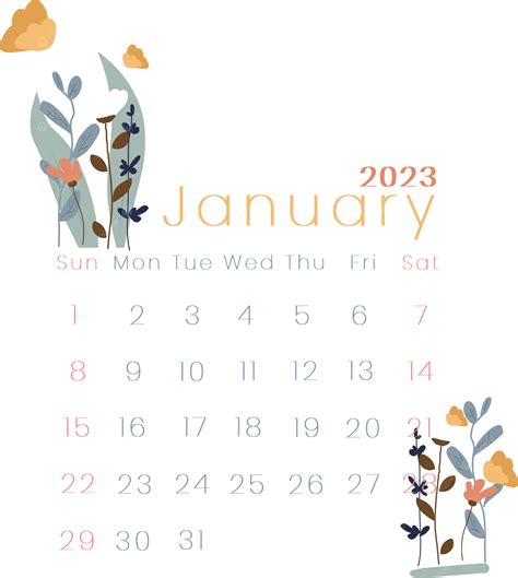 Elegante Calendario De Enero De 2023 Para Imprimir Png Elegante