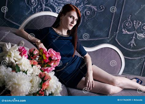 Beautiful Luxurious Woman Sitting On A Vintage Stock Image Image Of